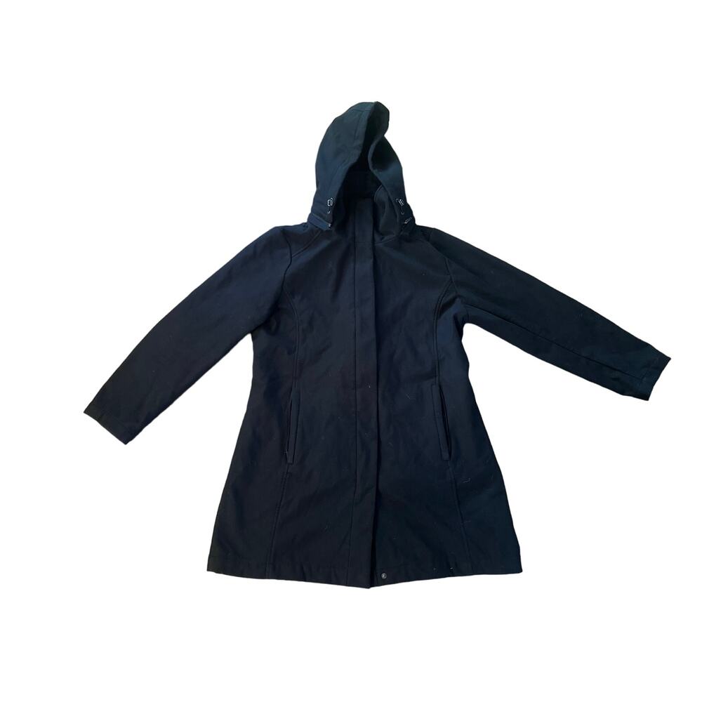 Women 1X Mia Melon Black Zip Hooded Cotton Rain Jacket Coat Belted Waterproof